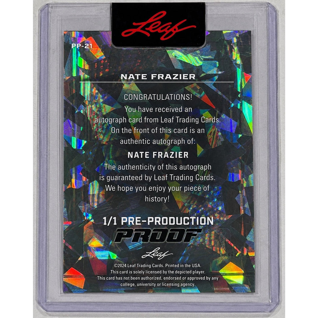 1/1 Nate Frazier RC Auto 2024 Leaf Pro Set Metal Pre-Production Proof UGA RB
