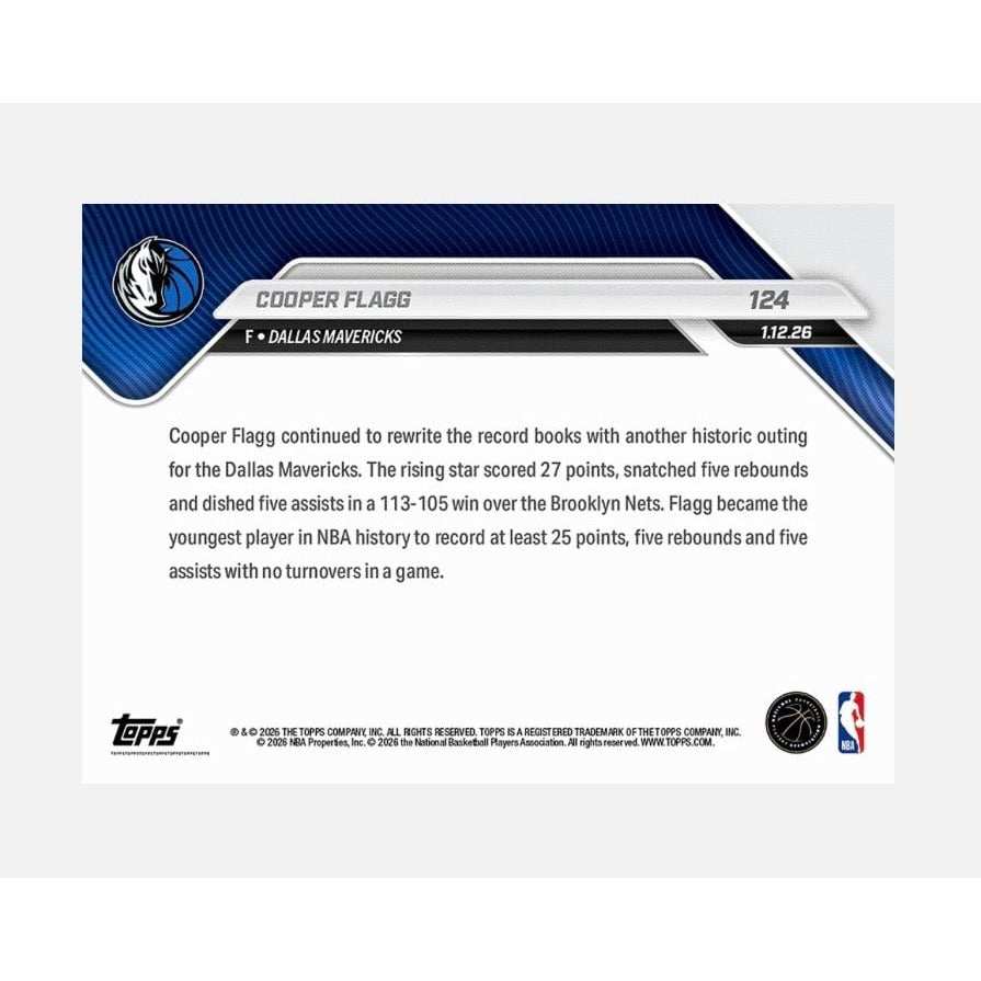 Cooper Flagg Topps NOW Cooper Flagg RC 2026 Topps NOW 124 NBA Dallas Mavericks Rookie Card