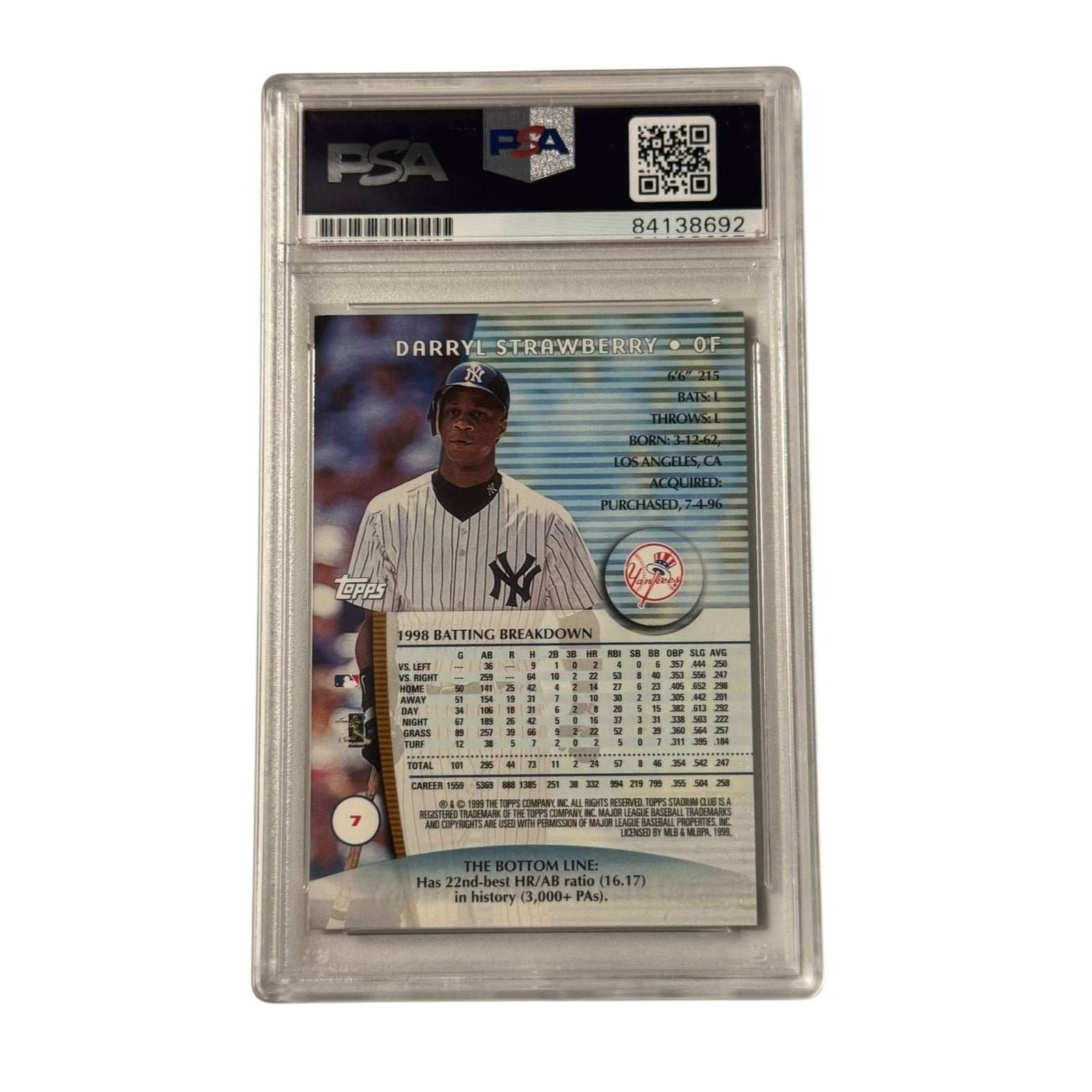1993 Darryl Strawberry signed Yankees Stadium Club baseball card PSA DNA certified autograph collectible