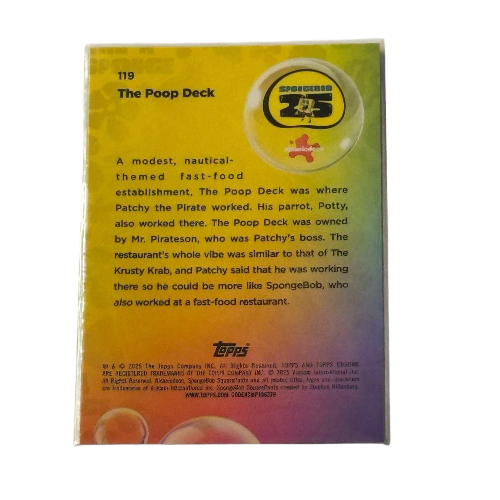 Topps Chrome SpongeBob 25th Anniversary The Poop Deck #119 trading card back view