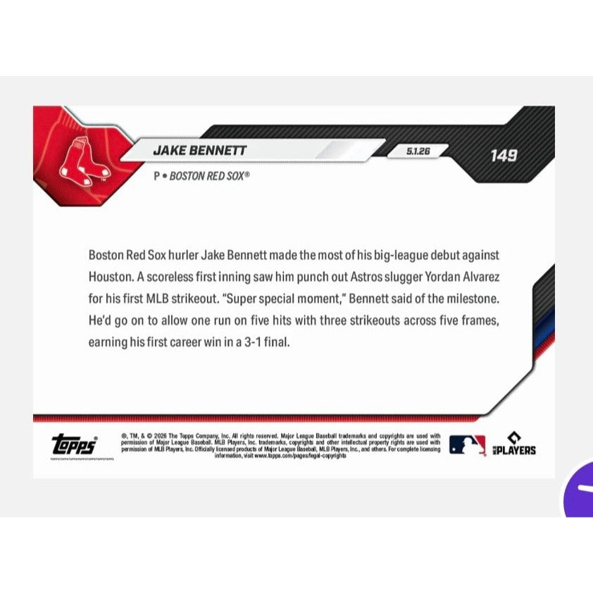 1358 PRINTED Jake Bennett RC 2026 MLB Topps NOW Card #149 MLB Debut Victory