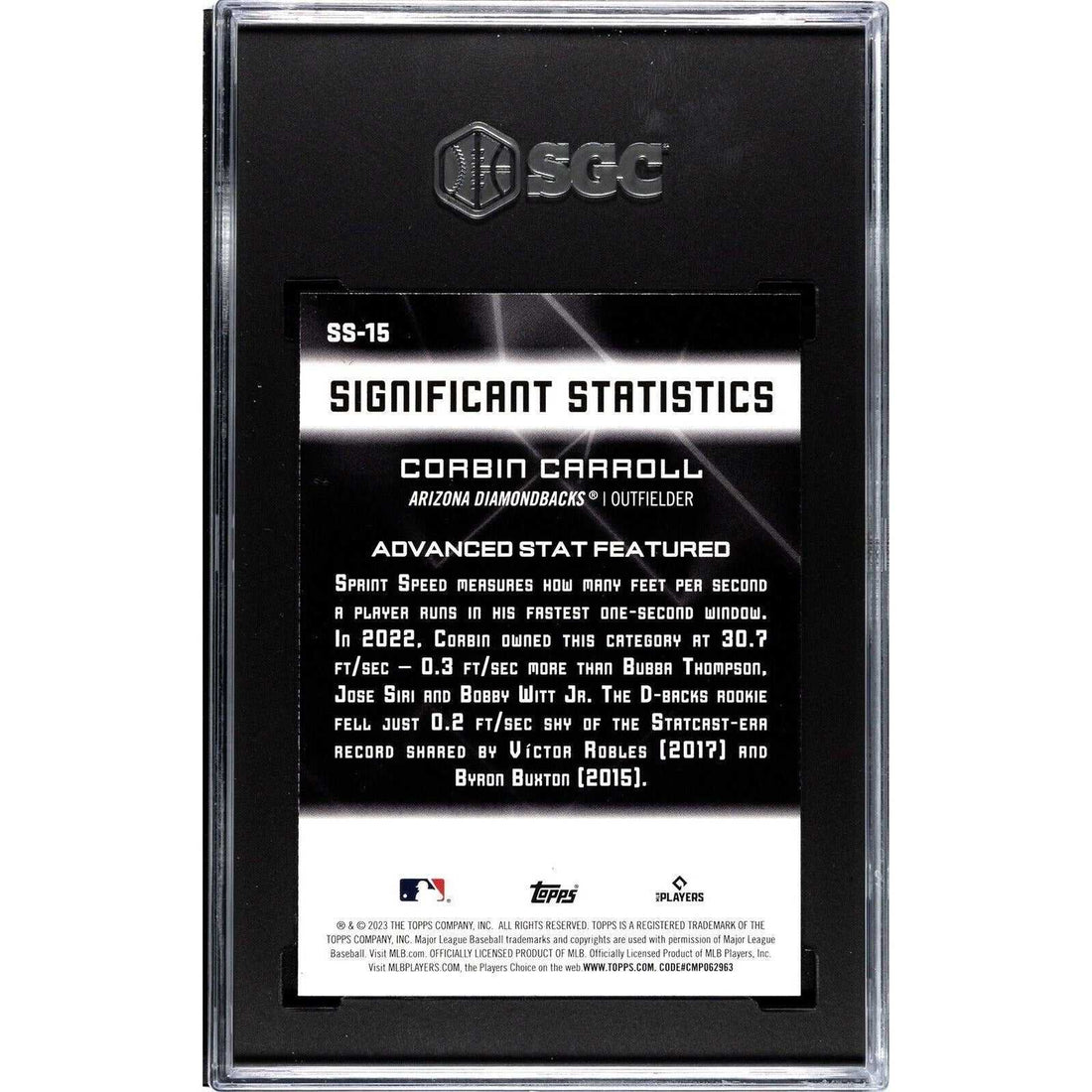 2023 Topps Corbin Carroll Significant Statistics Arizona Diamondbacks baseball card graded SGC 10