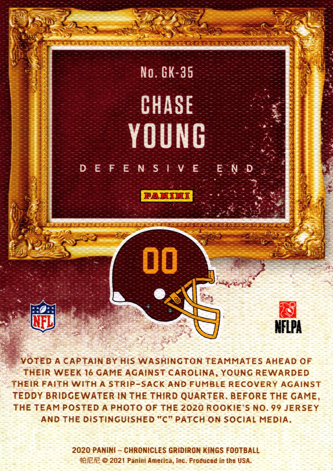 2020 Panini Chronicles Chase Young RC Washington Gridiron Kings GK-35 NFL
