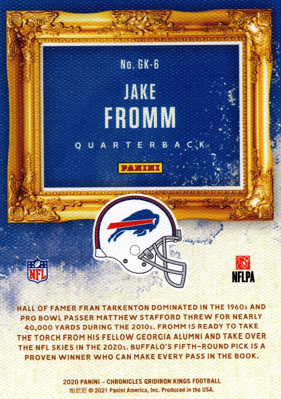 2020 Panini Chronicles Jake Fromm RC Bills Gridiron Kings GK-6 NFL Card