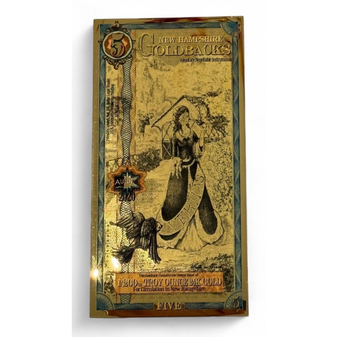2021New Hampshire Goldback 5AurumNote 1/200 oz 24k Gold Voluntary Local Currency