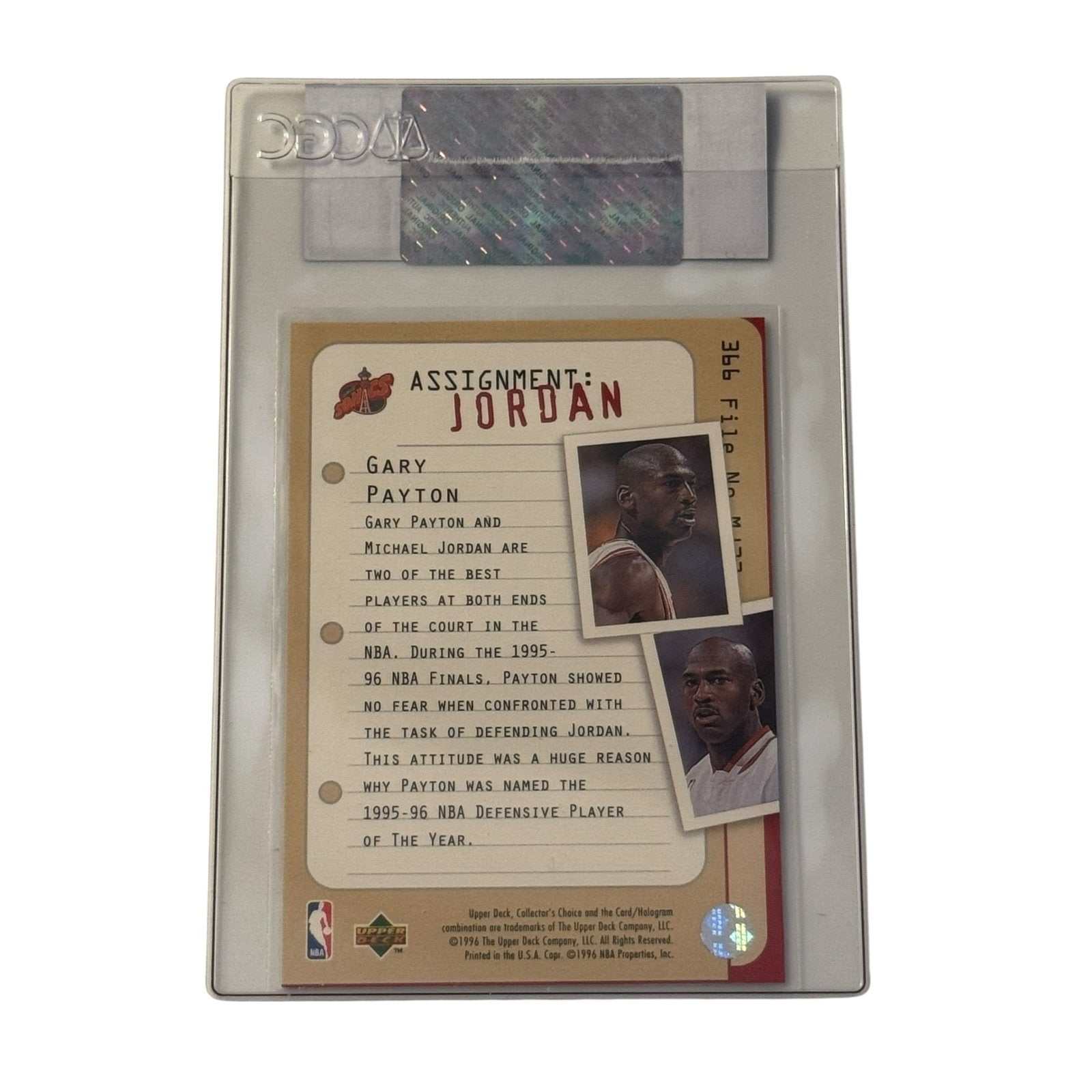 1996-97 Collectors Choice card 366 featuring Gary Payton and Michael Jordan in CGC certified protective sleeve
