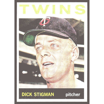 1964 Topps baseball card of Dick Stigman Minnesota Twins pitcher VG-EX condition