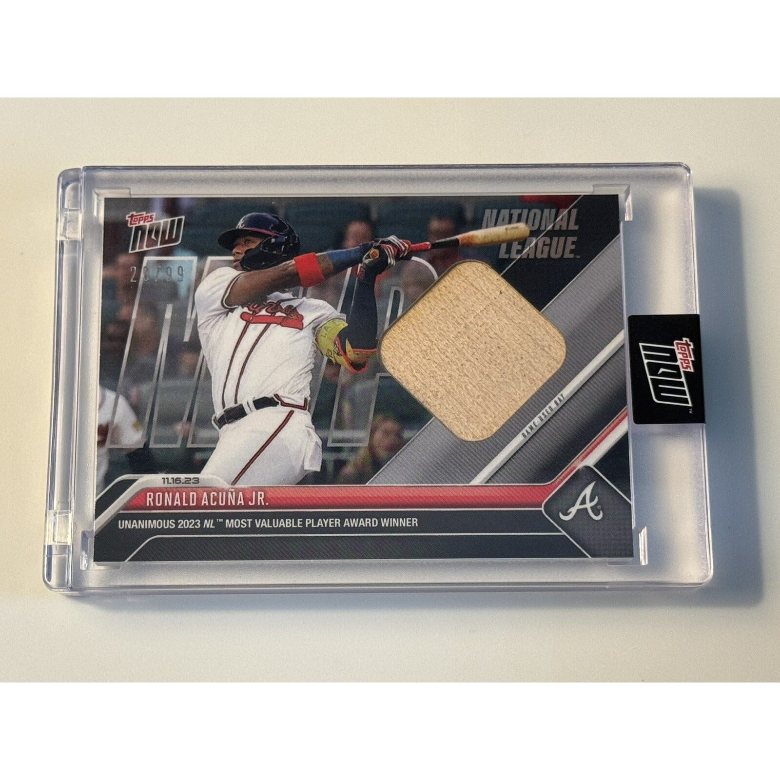 29/99 Ronald Acuna Jr.  2023 MLB TOPPS NOW MVP Game-Used Base Relic OS17 IN HAND*