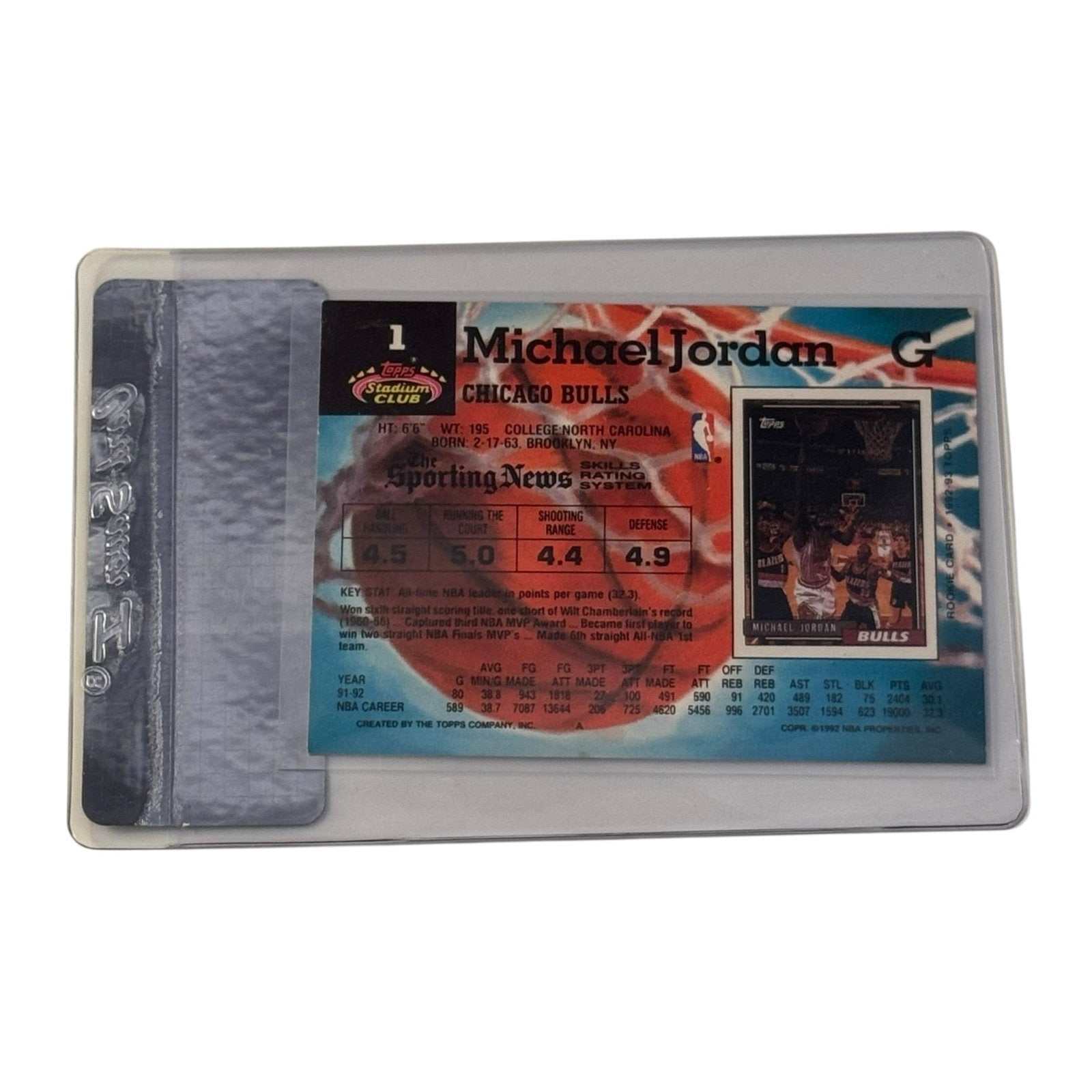1992 93 Stadium Club Michael Jordan NBA Bulls Card 1 in MBA Certified Authentic sleeve