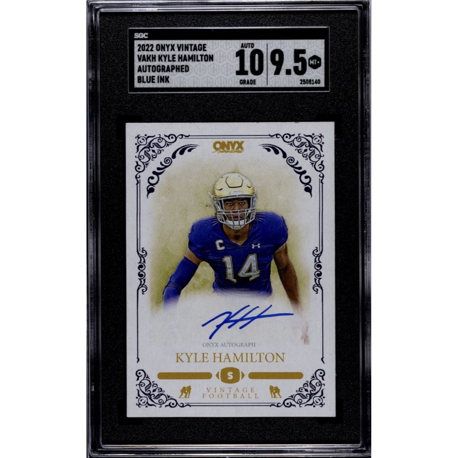 /822 Ravens/Irish 2022 Onyx Vintage #VAKH Kyle Hamilton RC Auto Blue Ink SGC 9.5