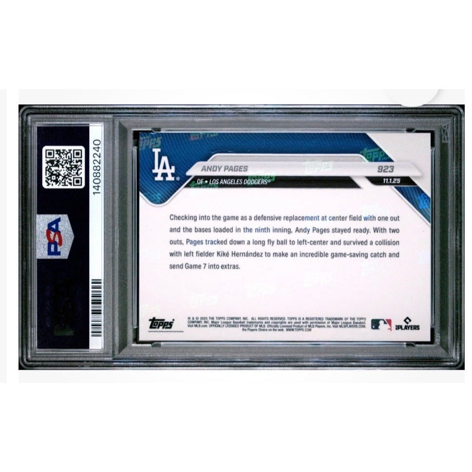 Andy Pages 2025 Topps NOW #923 PSA 10 GEM MT MLB Dodgers World Series Catch