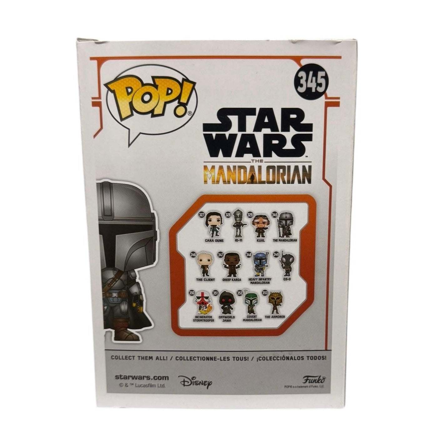 Funko Pop Star Wars The Mandalorian 345 vinyl figure collectible in original packaging with detailed Din Djarin armor design