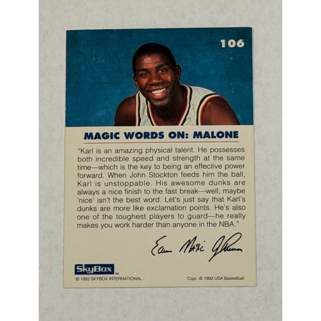 Vintage Karl Malone 1992 SkyBox USA Vintage Karl Malone 1992 SkyBox USA Basketball 106 NBA Utah Jazz Card