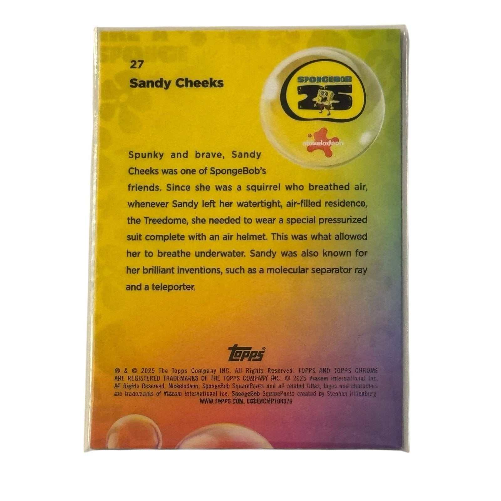 2025 Topps Chrome SpongeBob Sandy Cheeks card #27 Near Mint back text collectible