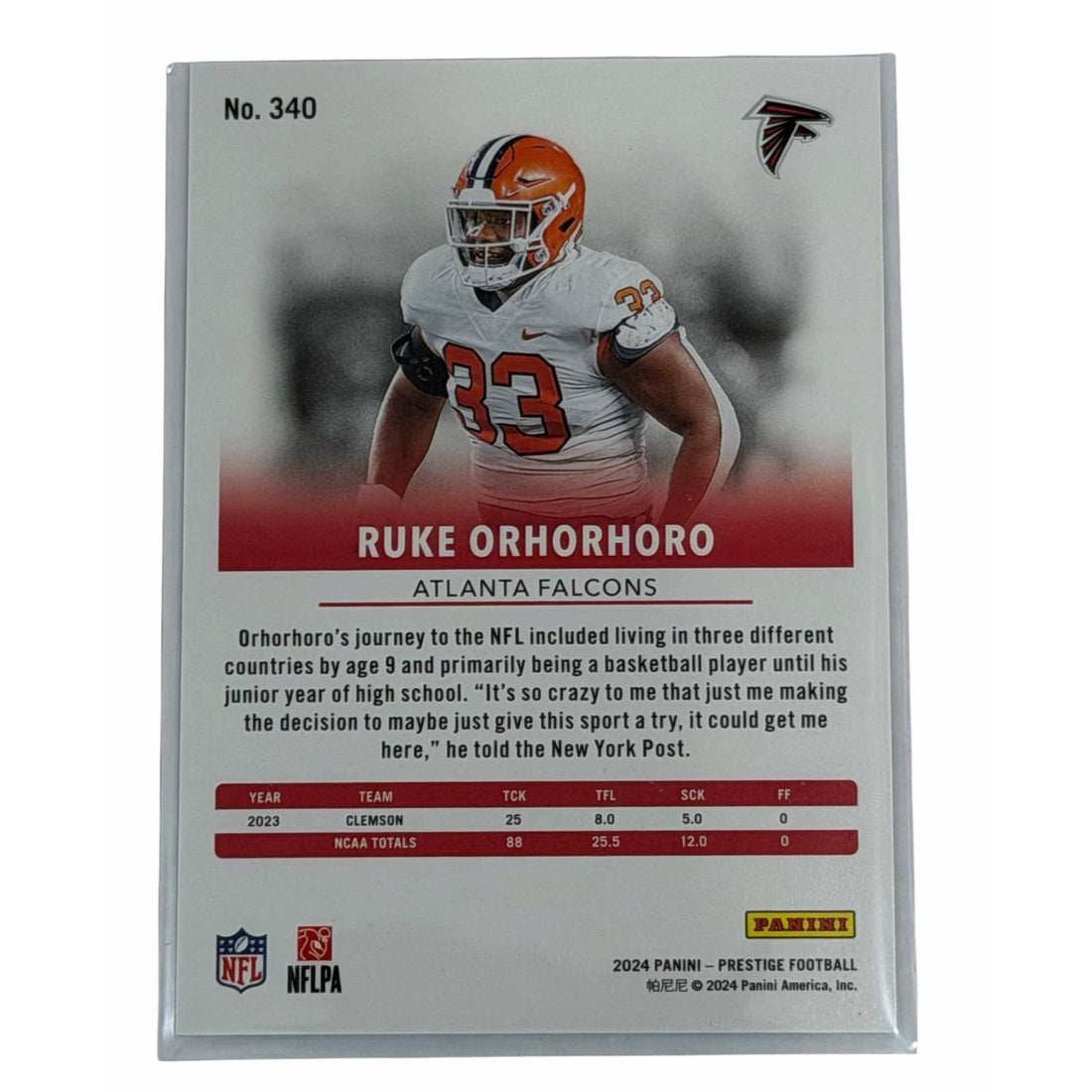 Ruke Orhorhoro Panini Ruke Orhorhoro RC 2024 Panini Prestige Xtra Points Red /999 NFL Falcons 340