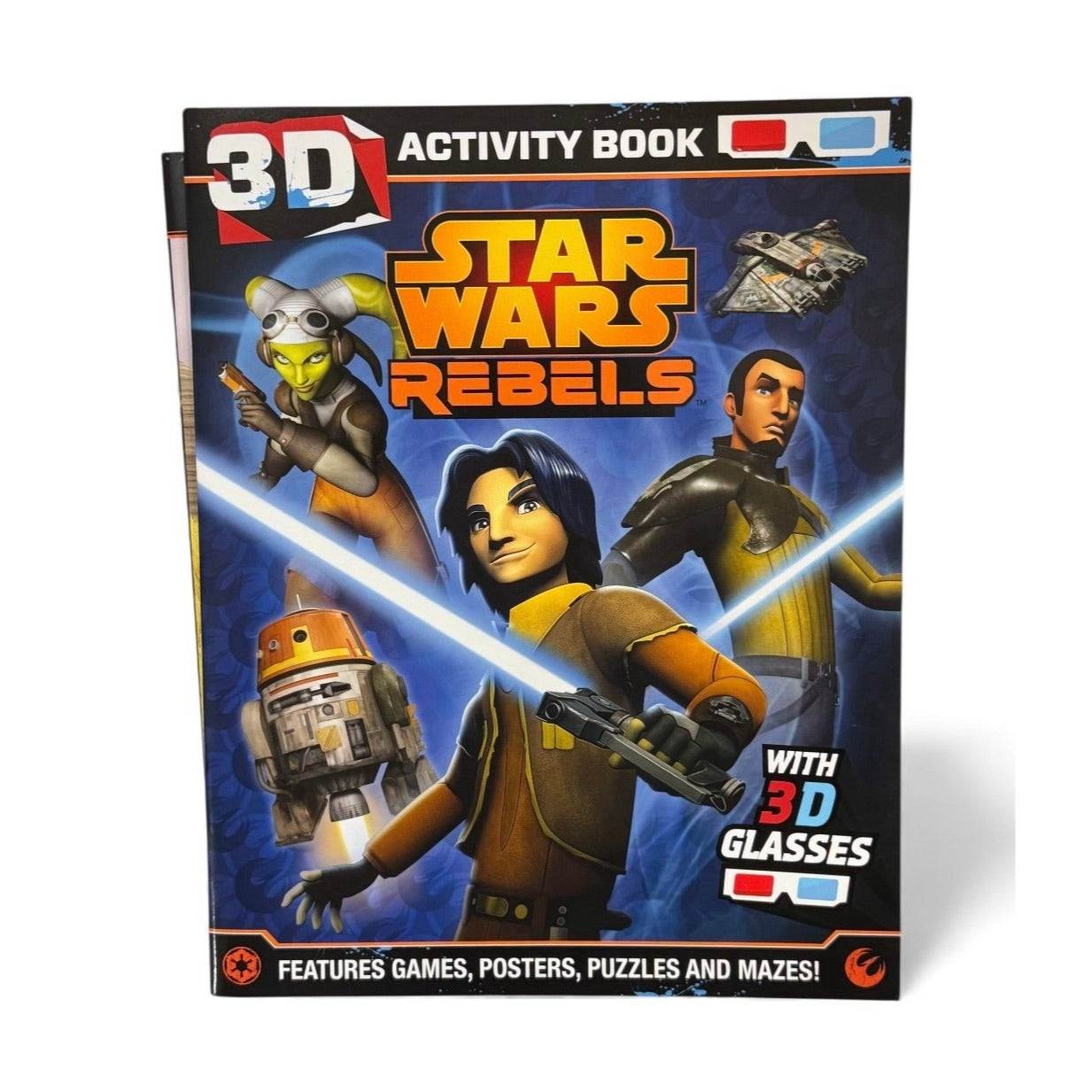 Star Wars Rebels vintage 3D activity book with games, posters, puzzles, and red-blue 3D glasses.