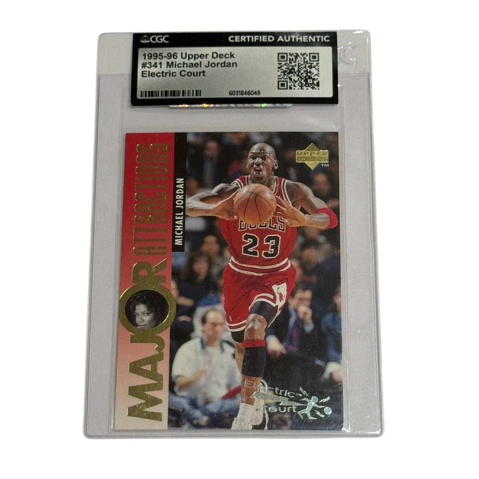 1995-96 UD Michael Jordan #341 Electric Court basketball card CGC certified authentic with Queen Latifah insert on back