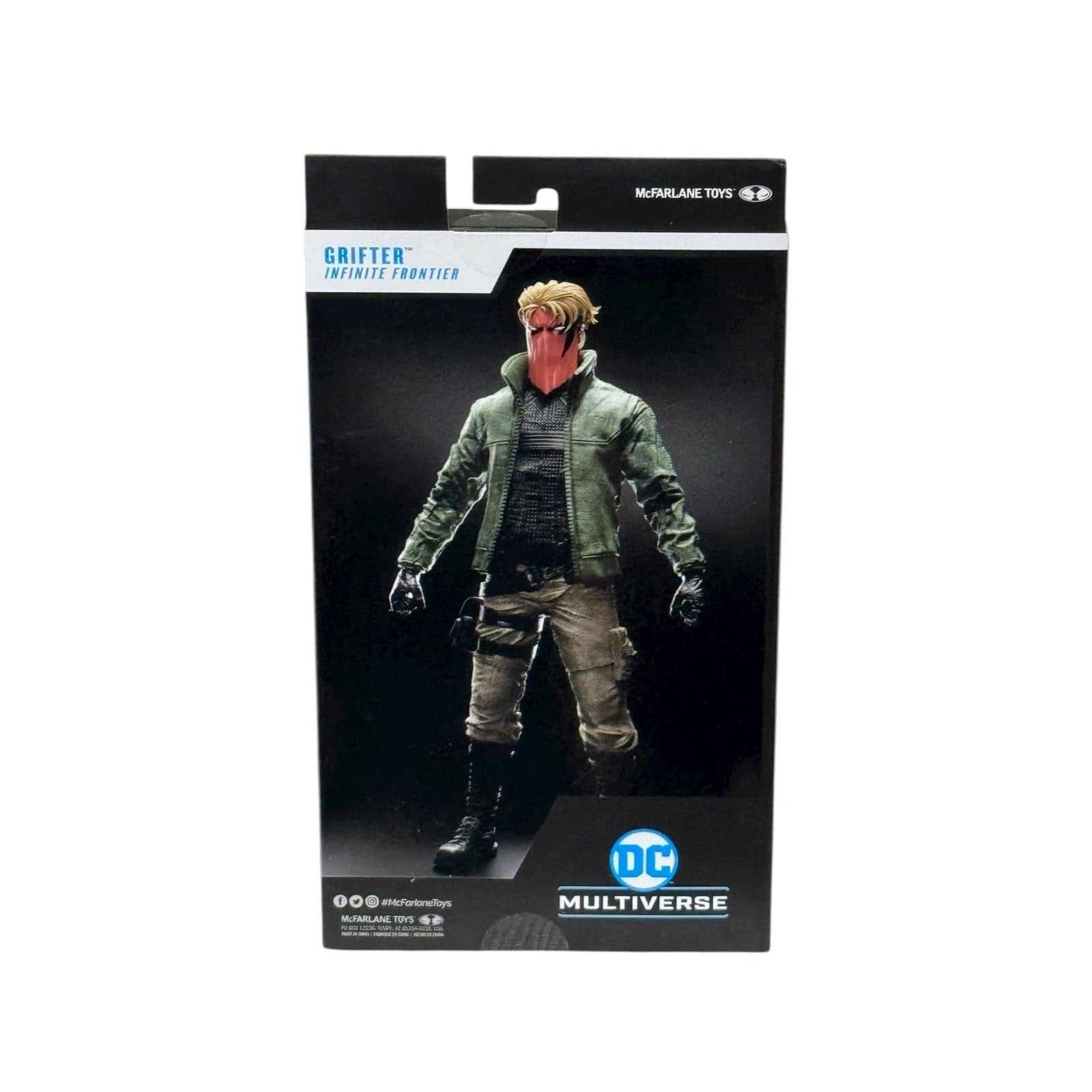 McFarlane DC Multiverse Grifter 7-inch action figure sealed in packaging with red mask and tactical jacket