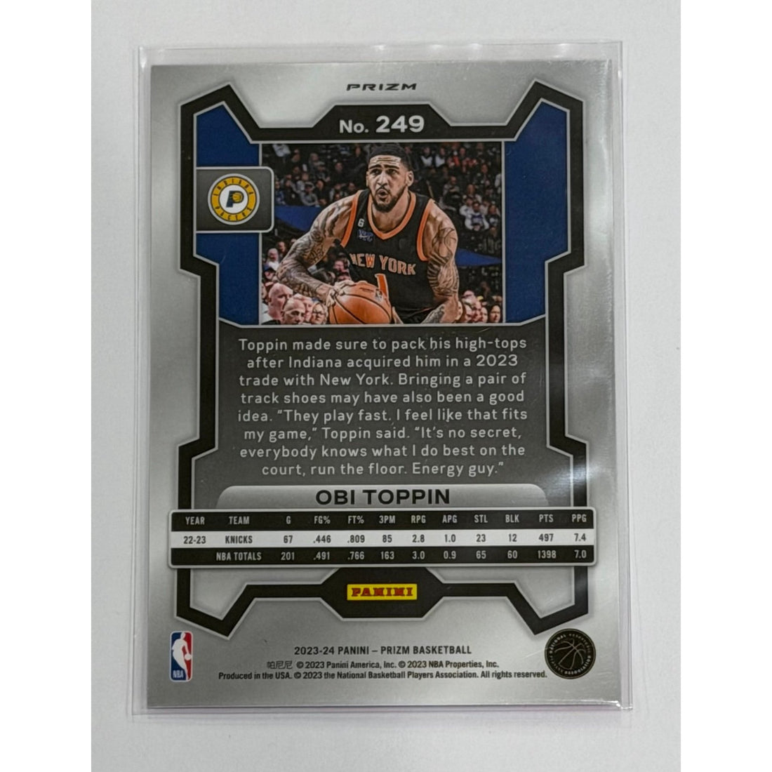Obi Toppin Panini Obi Toppin 2023 Panini Prizm Pink Ice 249 NBA Indiana Pacers Card