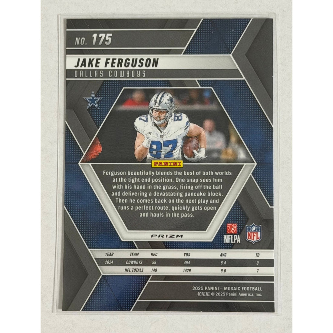 Jake Ferguson Panini Jake Ferguson 2025 Panini Mosaic Prizm 175 NFL Dallas Cowboys TE Card