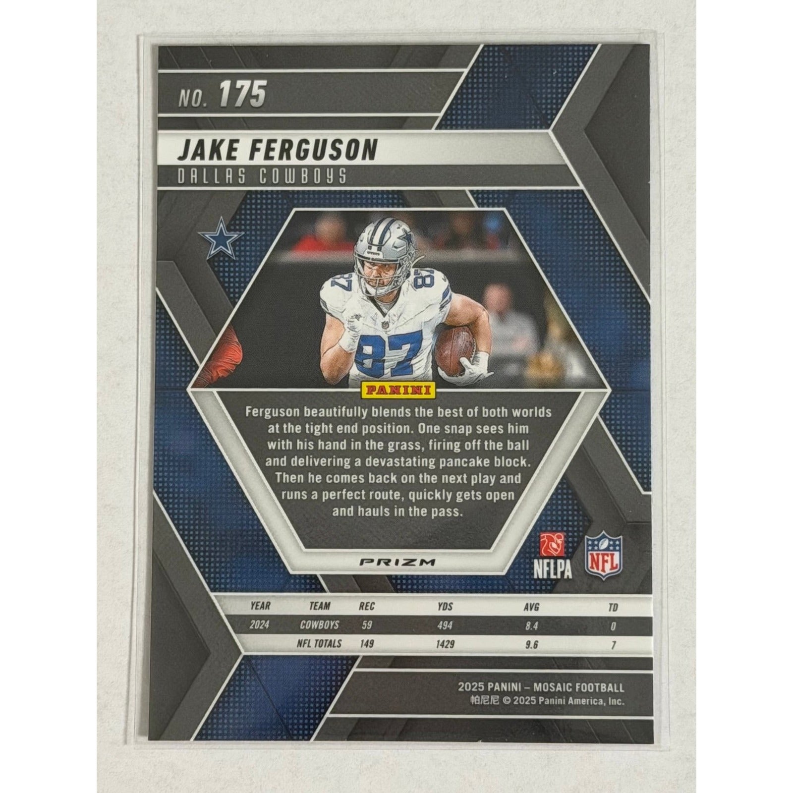 Jake Ferguson Panini Jake Ferguson 2025 Panini Mosaic Prizm 175 NFL Dallas Cowboys TE Card