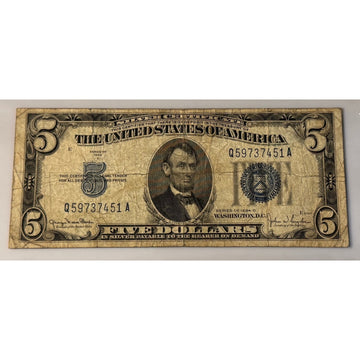 **1934*! D $5 Silver Certificate Blue Seal Clark Snyder Circulated **US Note**!