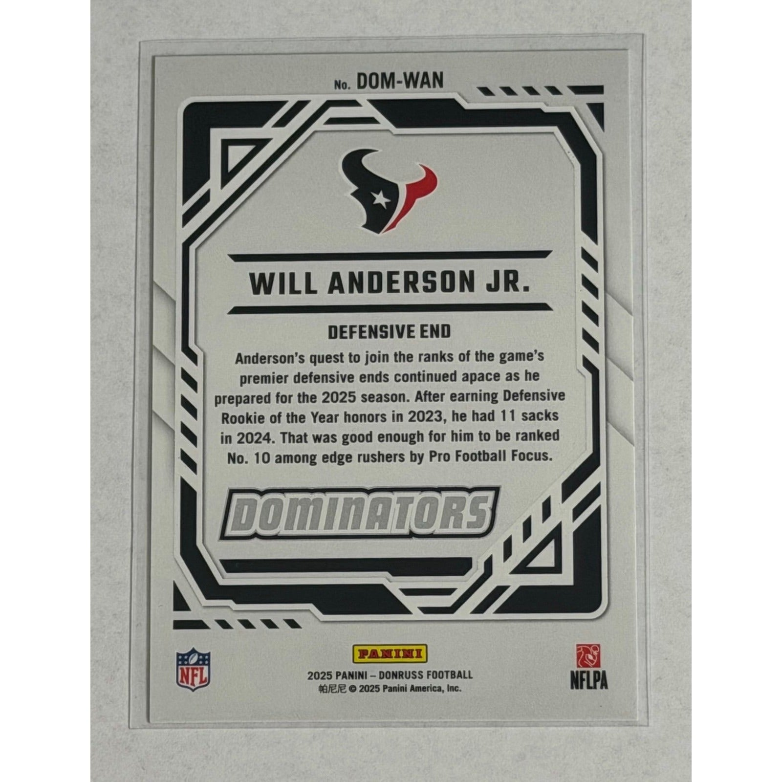 2025 NFL Donruss Dominators Will Anderson 2025 NFL Donruss Dominators Will Anderson Jr. DOM-WAN Houston Texans Insert
