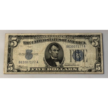 **1934*! $5 Silver Certificate Blue Seal Julian Morgenthau Circulated US Note**!