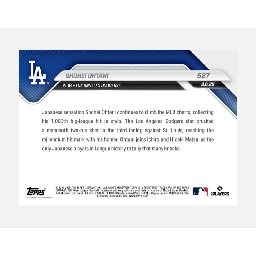Shohei Ohtani 2025 Topps NOW #527 MLB LA Dodgers 1000th Hit HR