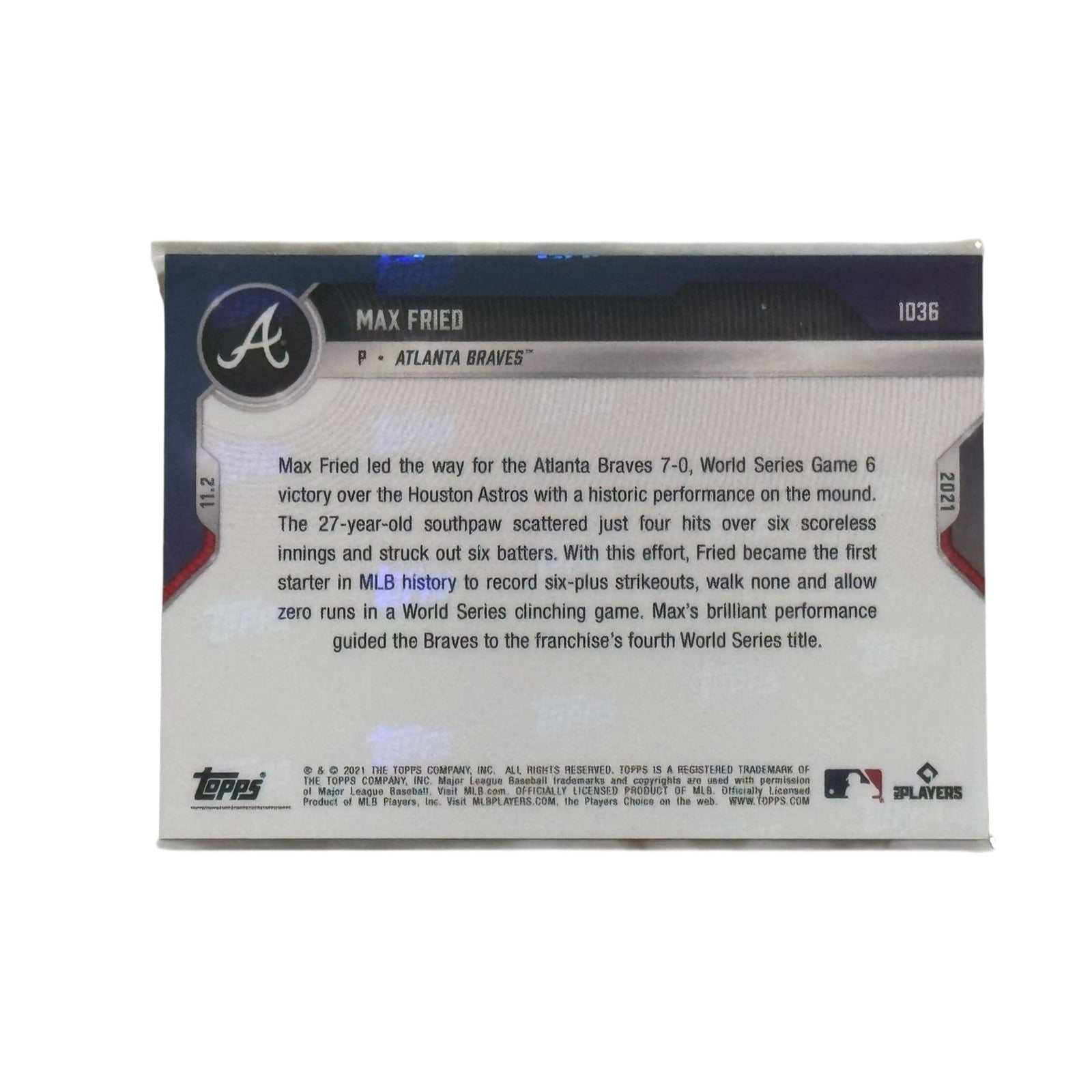 Max Fried Topps Now Card World Series Game Six performance Atlanta Braves collectible