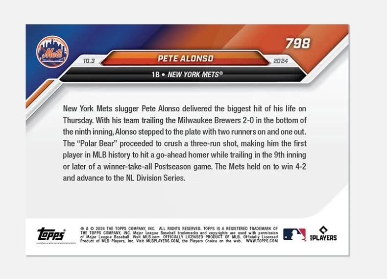 Pete Alonso 2024 Topps NOW #798 back