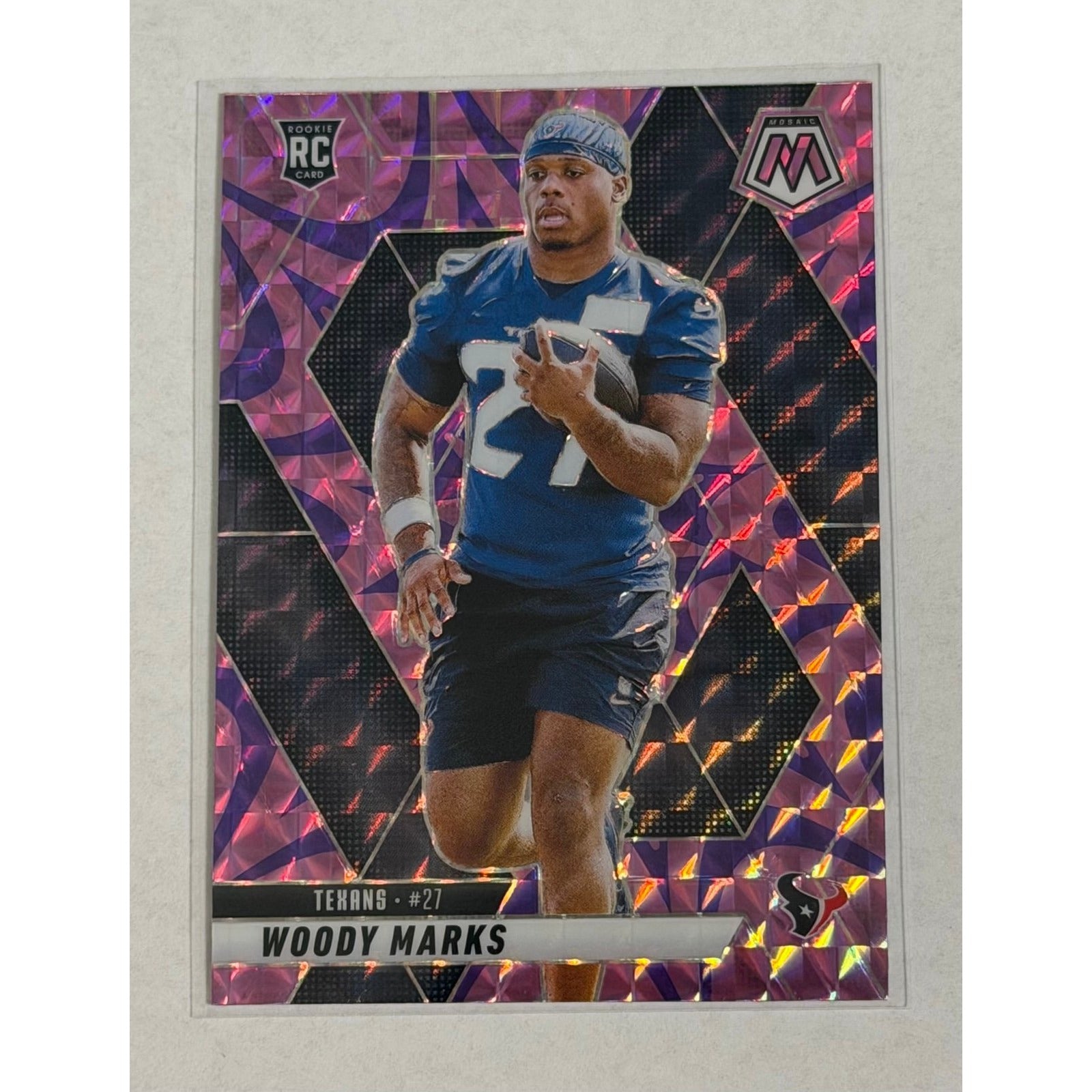 Woody Marks Panini Woody Marks RC 2025 Panini Mosaic Pink Prizm 395 NFL Houston Texans Rookie