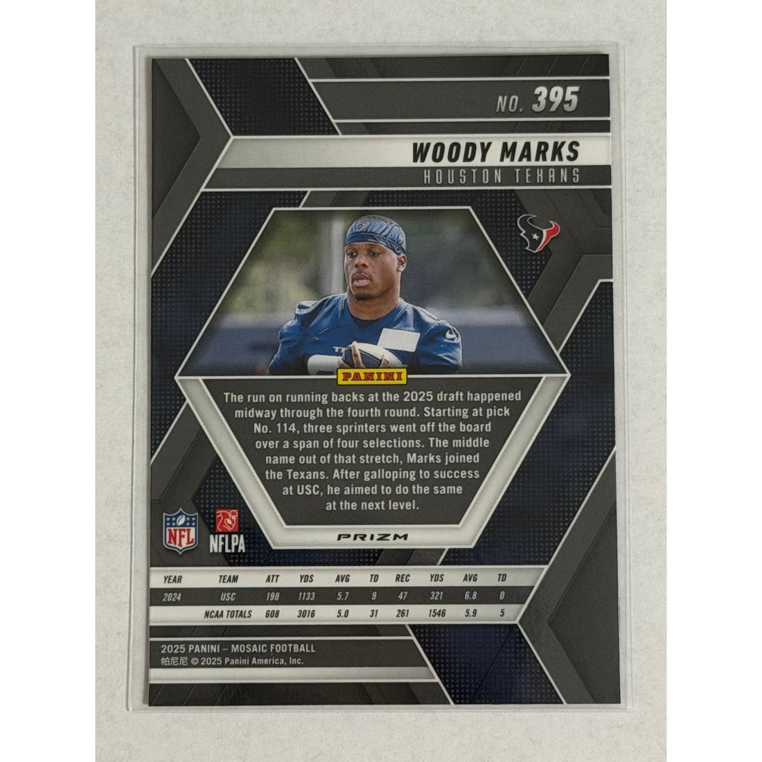 Woody Marks Panini Woody Marks RC 2025 Panini Mosaic Pink Prizm 395 NFL Houston Texans Rookie