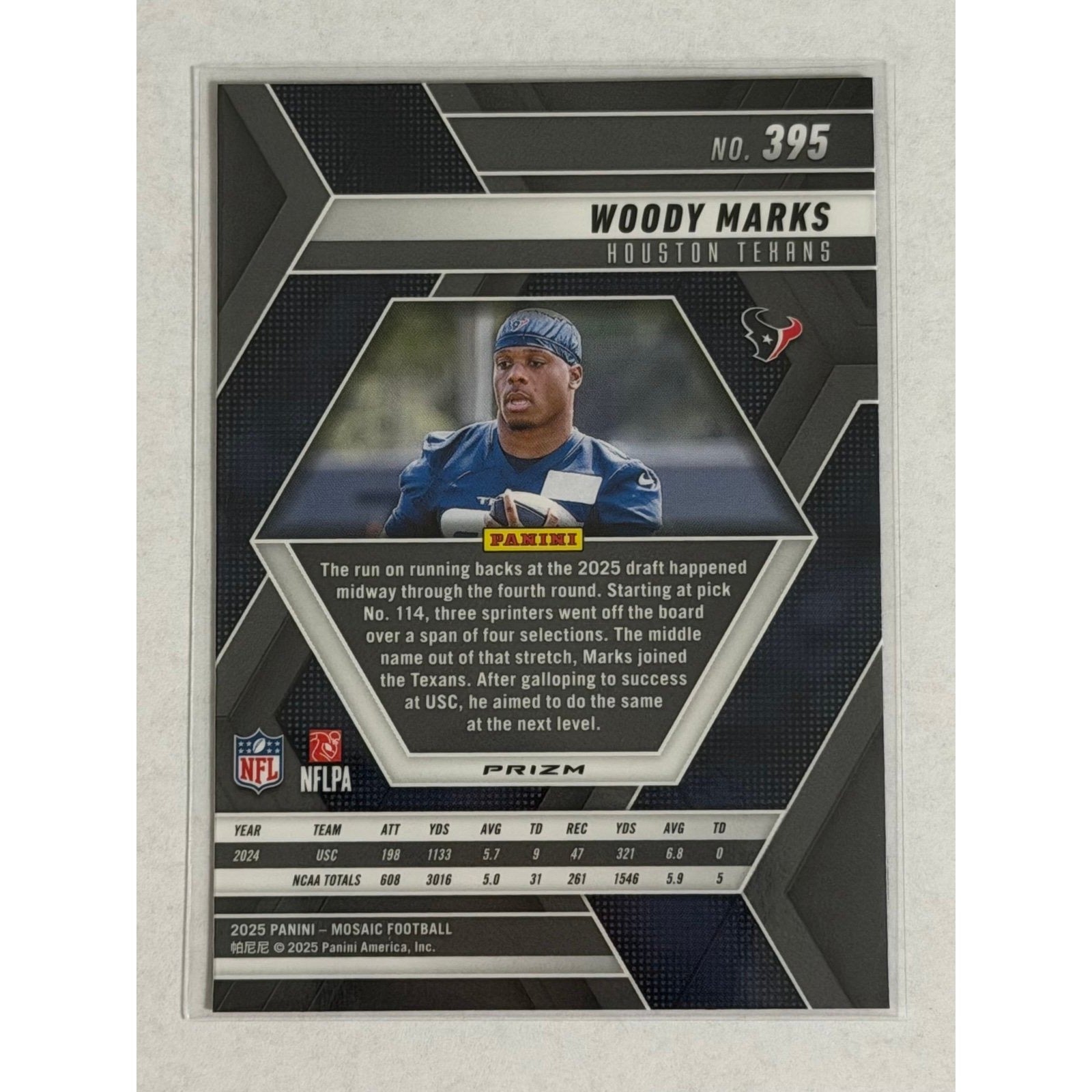 Woody Marks Panini Woody Marks RC 2025 Panini Mosaic Pink Prizm 395 NFL Houston Texans Rookie