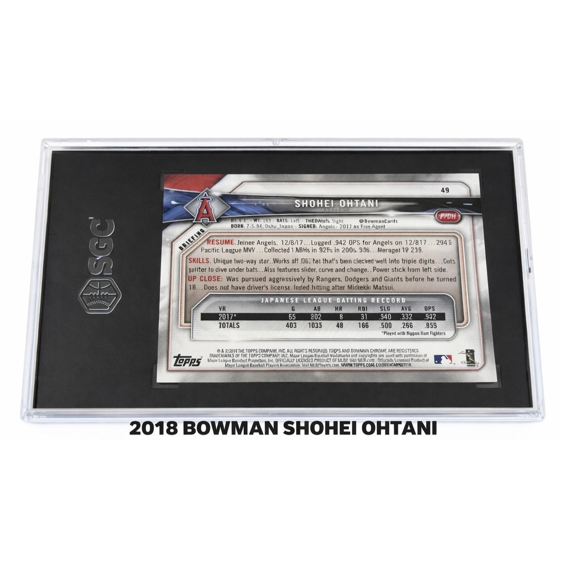 Shohei Ohtani 2018 Bowman RC #49 SGC 9.5 Mint+ MLB LA Angels/Dodgers Rookie Card