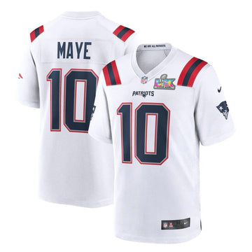 Drake Maye New England Patriots authentic white Super Bowl jersey #10 Nike size L