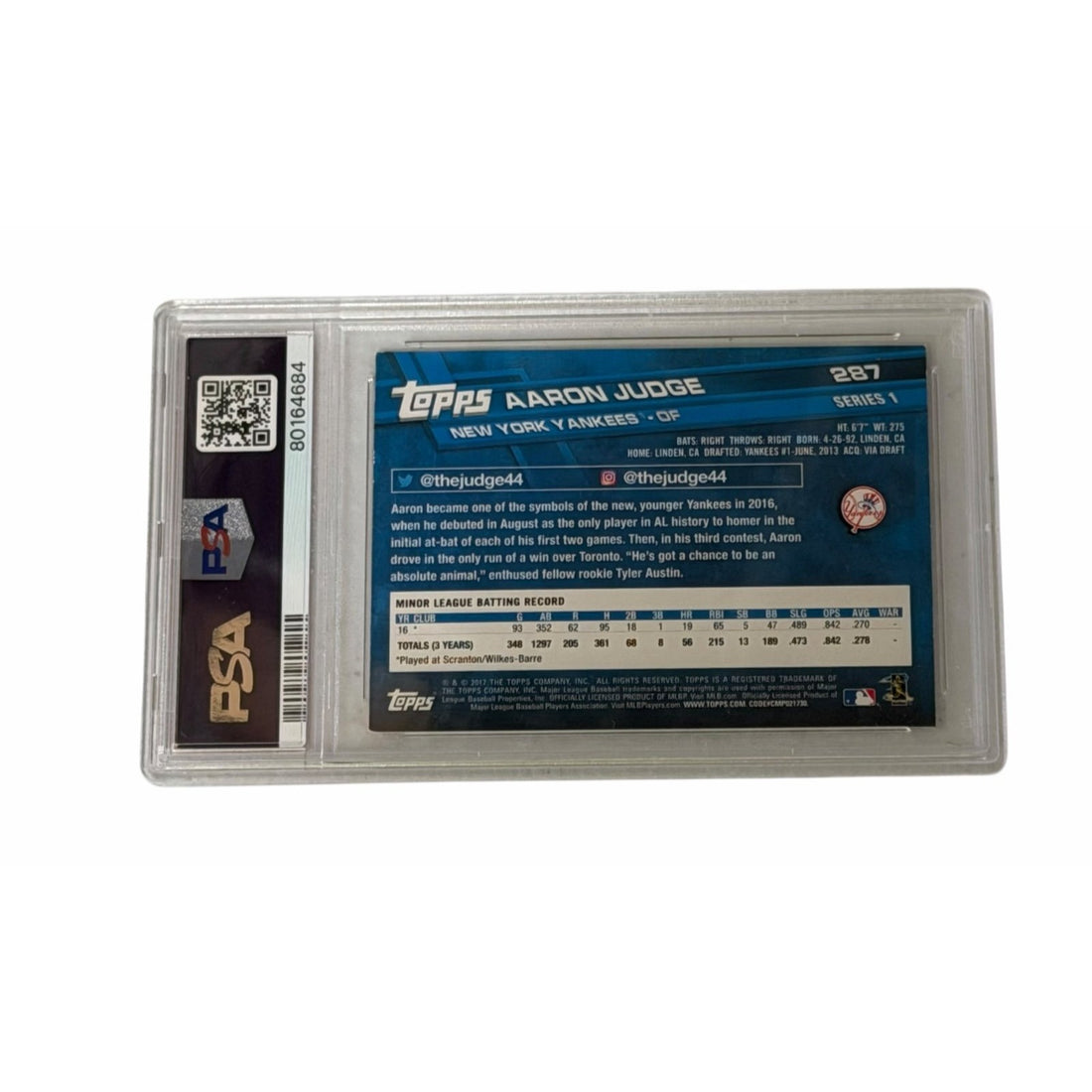 Aaron Judge RC 2017 Topps #287 PSA 7 NM New York Yankees MLB Rookie Card