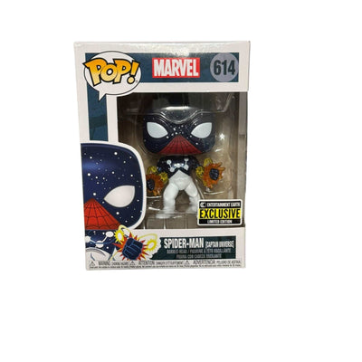 Marvel Funko Pop Spider-Man Captain Universe 614 exclusive collectible figure in box with galaxy-inspired suit and cosmic effects