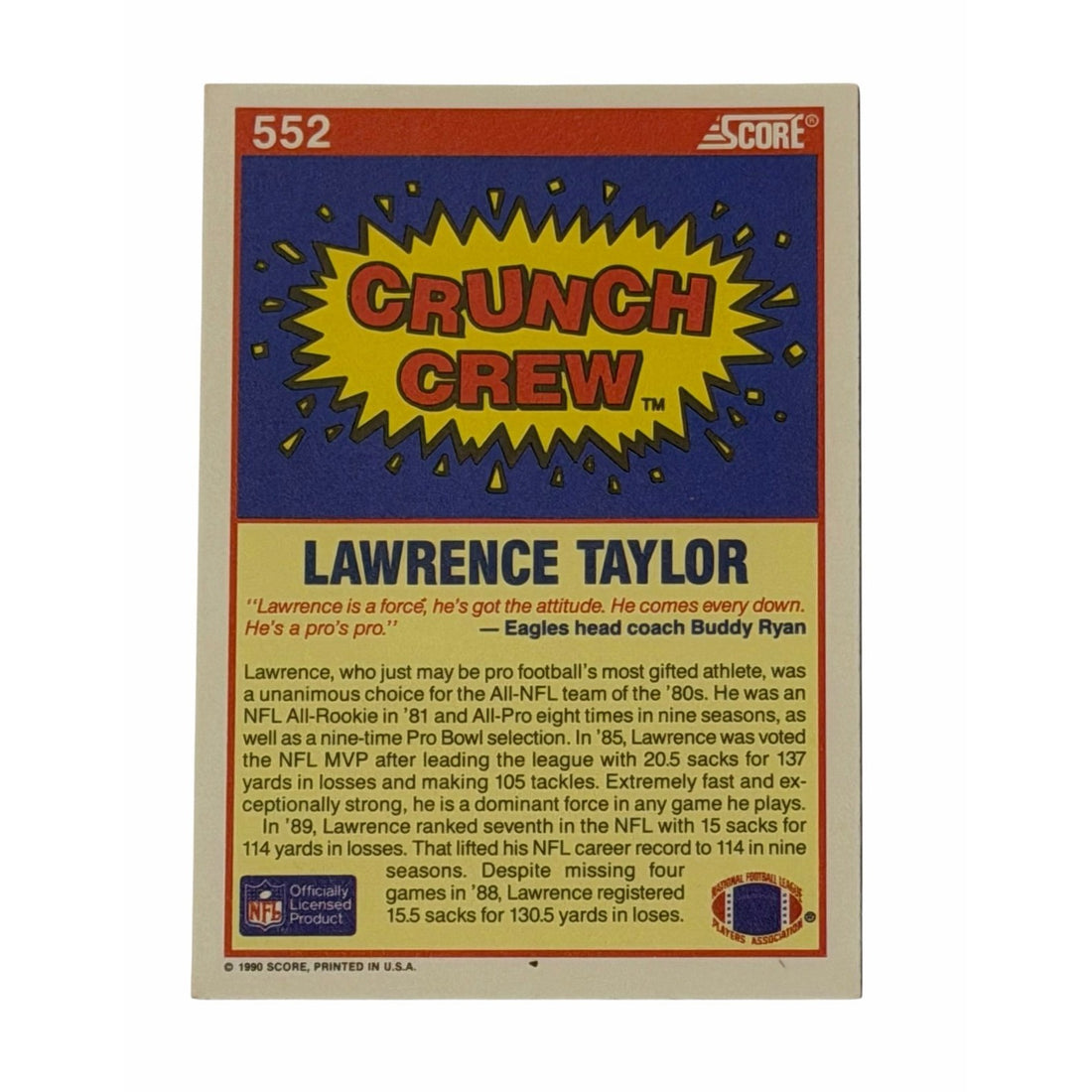 Vintage Lawrence Taylor NFL New York Vintage Lawrence Taylor NFL New York Giants 1990 Score Crunch Crew 552 Football