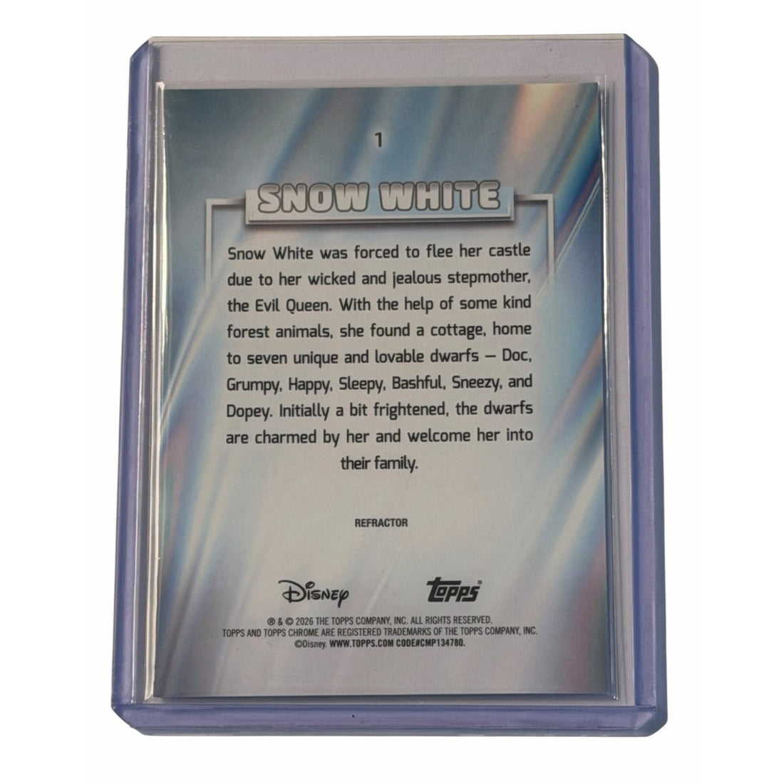 2026 Topps Chrome Disney Snow White #1 NM Refractor Princess Trading Card