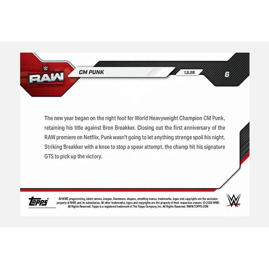 CM Punk Topps NOW CM Punk 1767 PR 2026 Topps NOW WWE 6 Retains World Heavyweight Champion