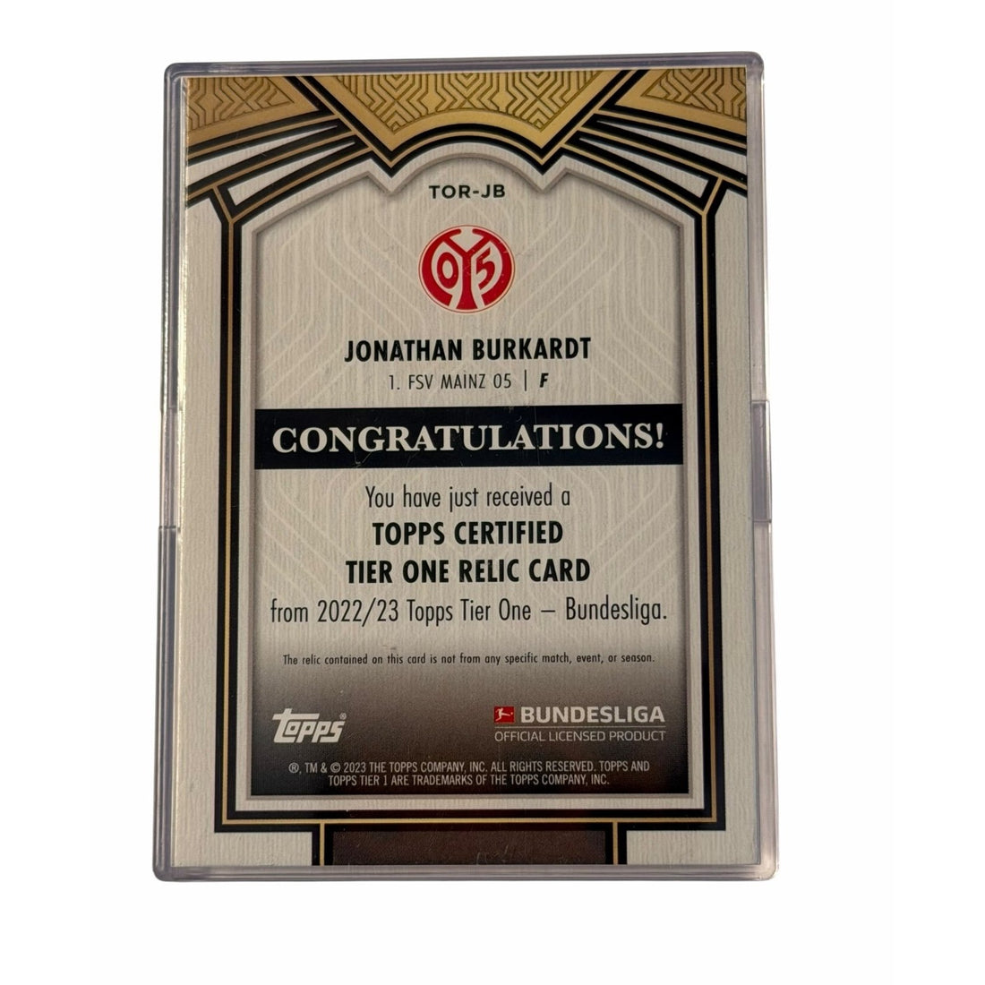 /144 Jonathan Burkardt 2022-23 Topps Tier One Relic Jersey Bundesliga Futbol