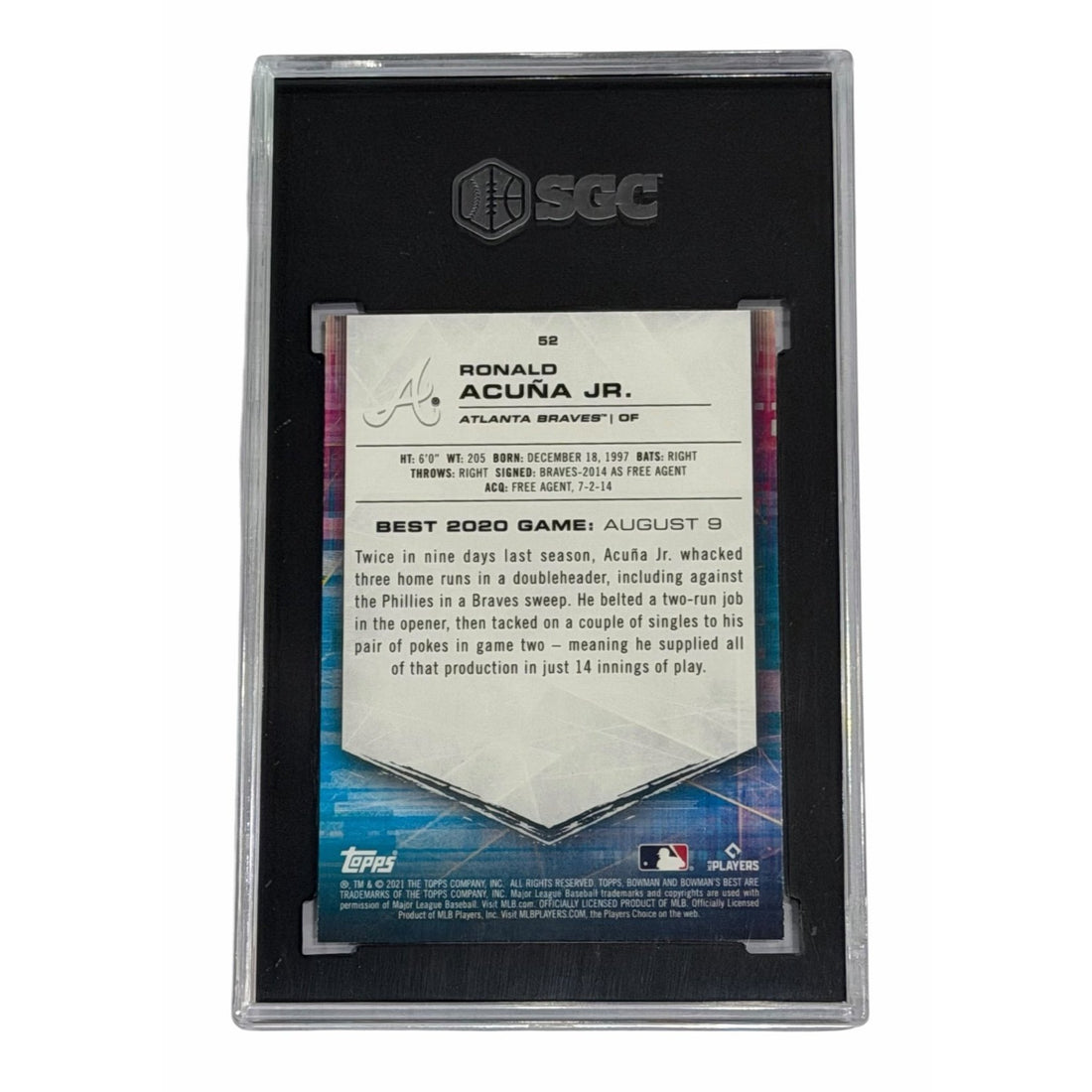 Ronald Acuña Jr. 2021 Bowman's Best #52 Atlanta Braves SGC 10 MLB Card