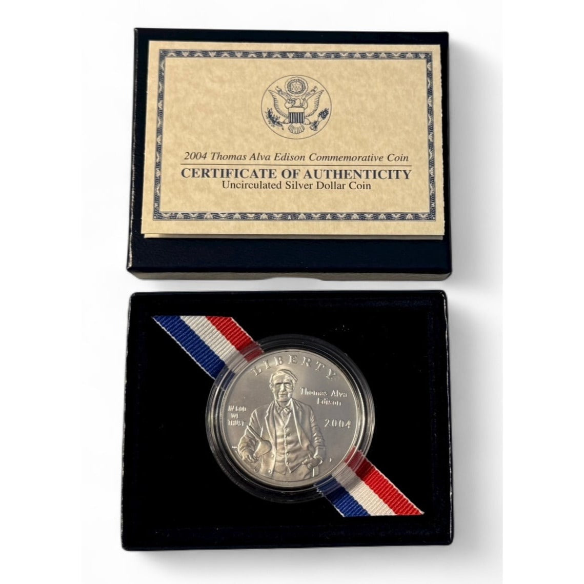 2004 Thomas Edison Silver Dollar Uncirculated Coin Box & COA United States Mint*
