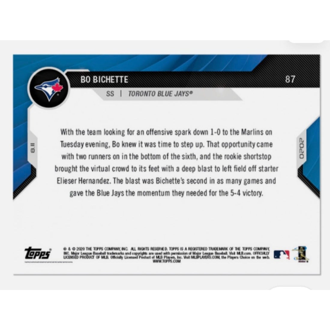 ONLY 2444 Printed Bo Bichette RC 2020 Topps NOW #87 MLB Toronto Blue Jays/Mets