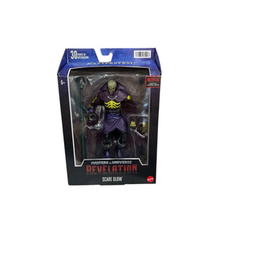 SEALED Masters of the Universe Revelation Scare Glow action figure with 30 points of articulation and glow-in-the-dark details in original Netflix-series packaging