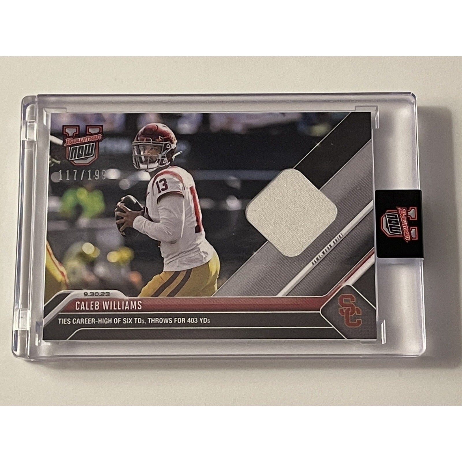 Caleb Williams* 117/199 Trojans Game-Worn Shirt Relic 2023 Bowman U Now IN HAND!