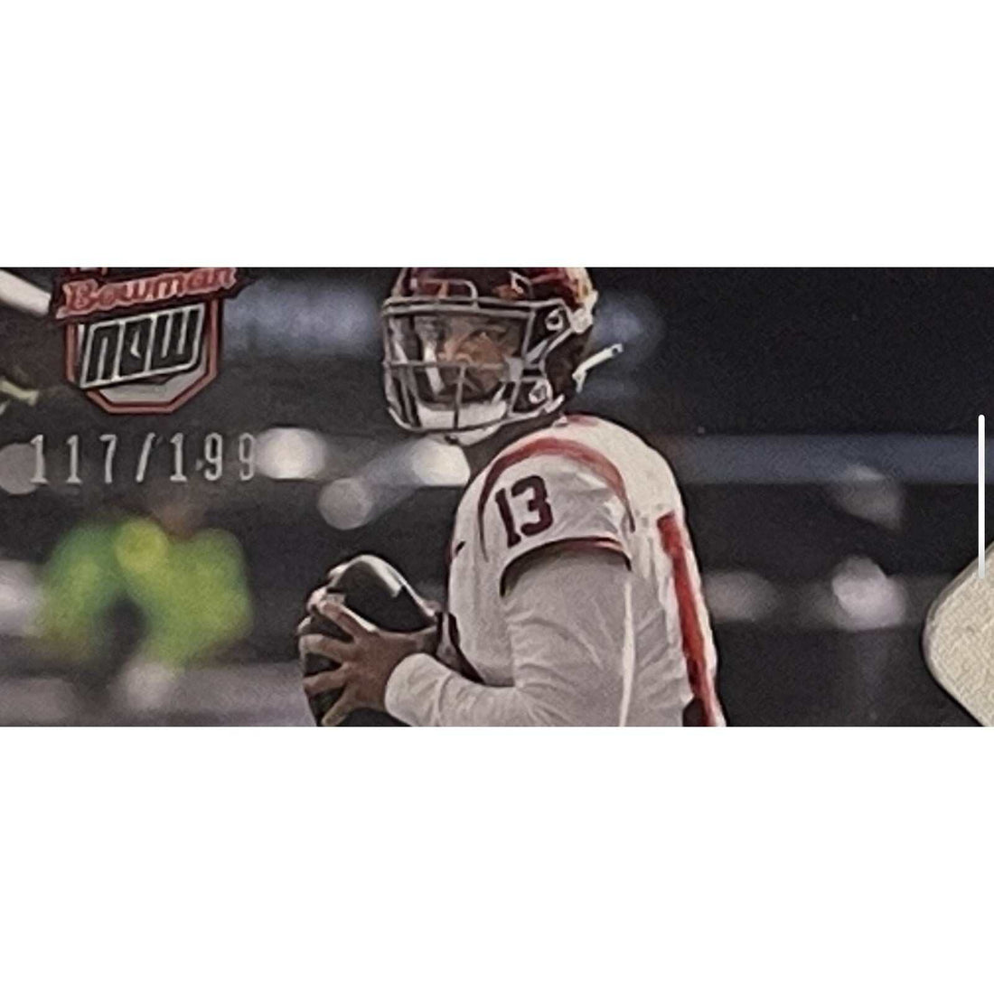 Caleb Williams 117/199 Trojans game-worn shirt relic 2023 Bowman U football card in protective case