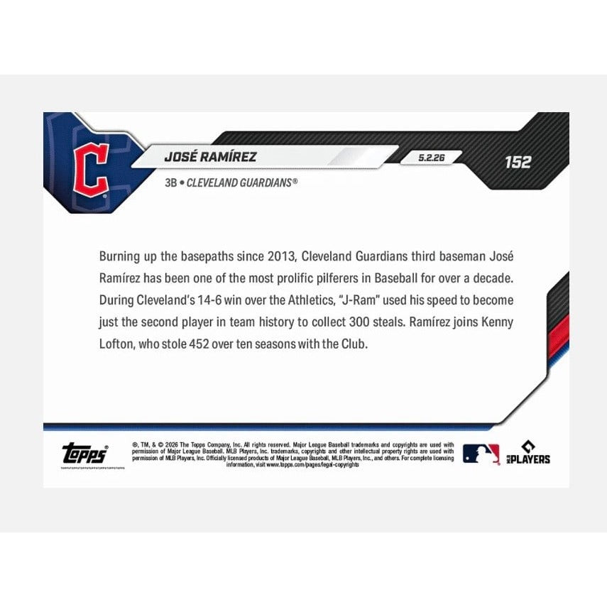 Just 1,111 Printed José Ramírez 2026 MLB Topps NOW #152 Cleveland Guardians Card