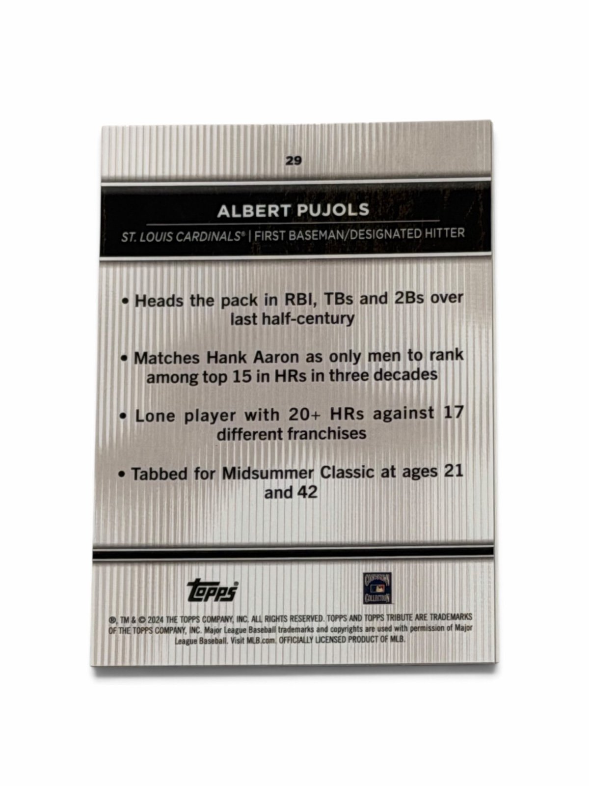 2023 Topps Tribute Albert Pujols #57 MLB Cardinals Chrome Baseball Card HOF back